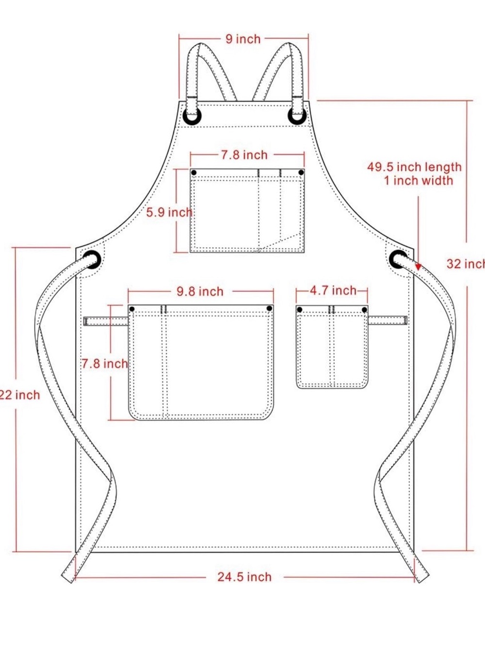 Denim Utility Apron with Multiple Pockets - Blue- NWT - Picture 4 of 5